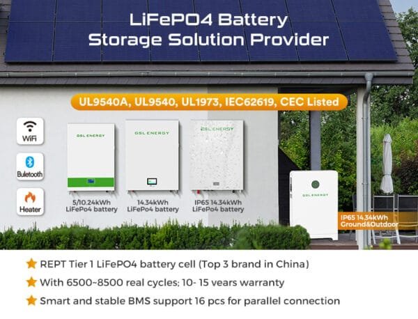 GSL Energy Battery Power Storage Wall | LiFePO4 51.2V 280Ah 14.34kWh | Wall-Mounted | Compatible with SOL-ARK 15K Inverter and UL9540 & UL1973 Certificated, Indoor use. - Image 4