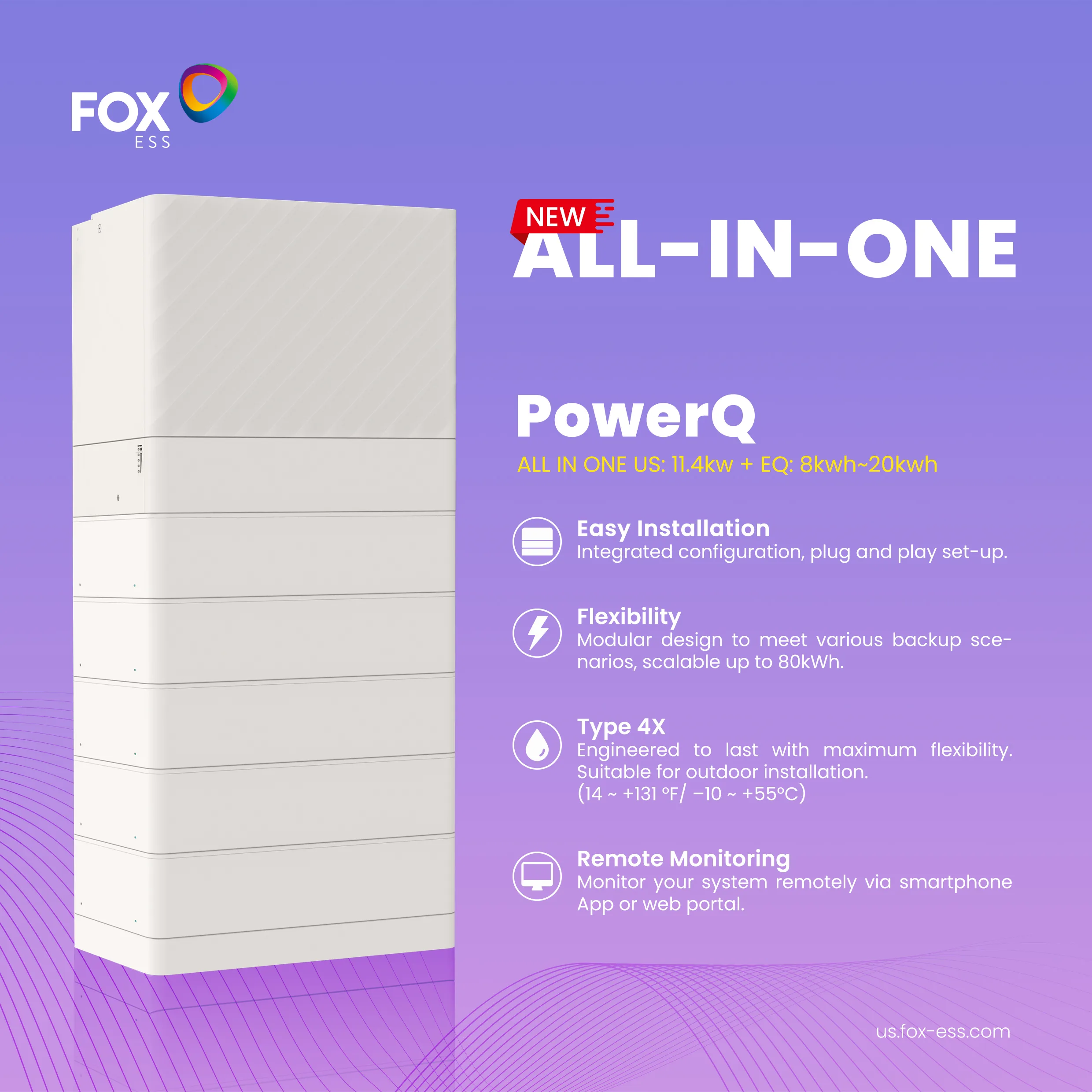 Fox ESS PowerQ 7.6-EQL5 All-in-One Home Energy Storage System (With Fox Hub G2) | 7.6kW Output with 8kWh capacity | Split-Phase Hybrid | AC Couple and DC Couple | Certificated UL9540 & CEC Listed - Image 8